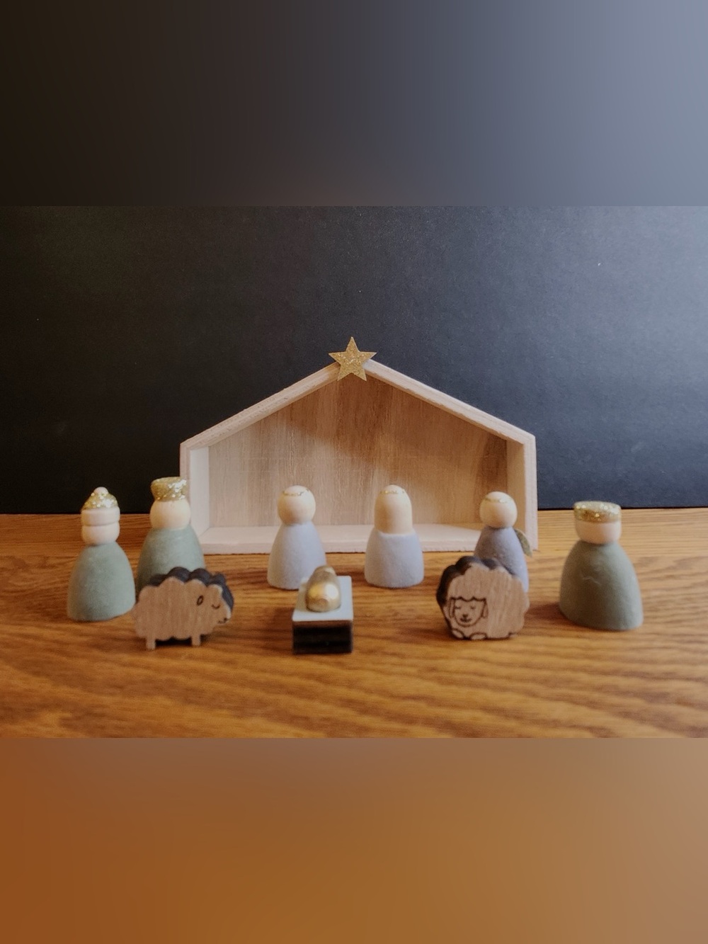 One Hundred 80 Degrees Modern Flocked Wood Miniature Nativity Creche 3.25” tall
